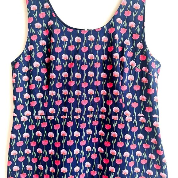 Talbots Navy Blue Pink Floral Sheath Dress Sleeveless 14 - Picture 3 of 5